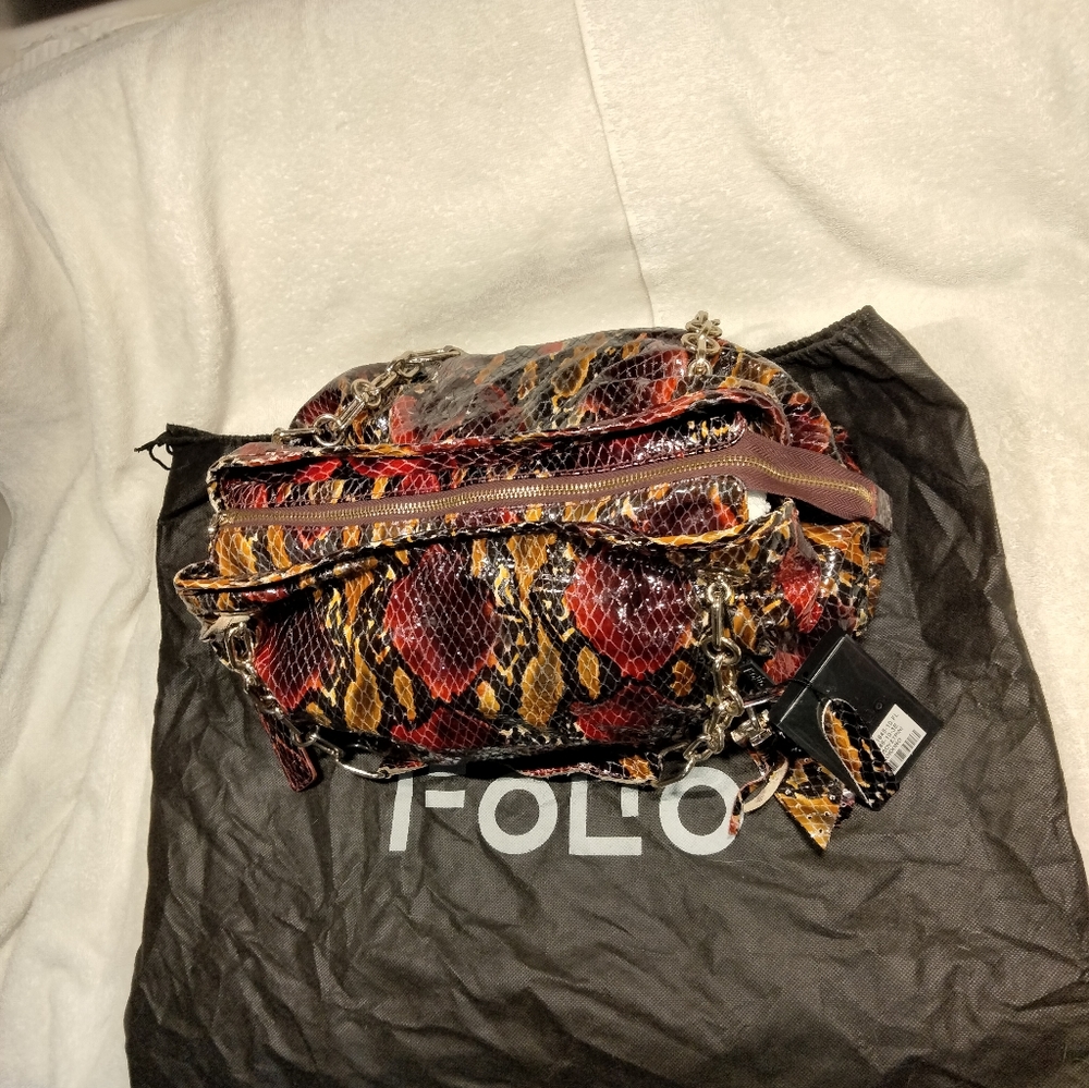 Folio Leather Python Print Hanbag - image 4